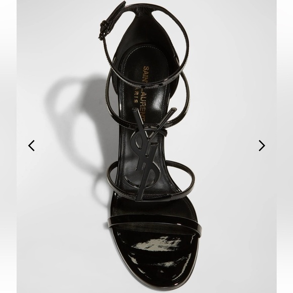 Saint Laurent YSL black on black cassandra strappy heels patent leather 38.5 - Picture 1 of 8